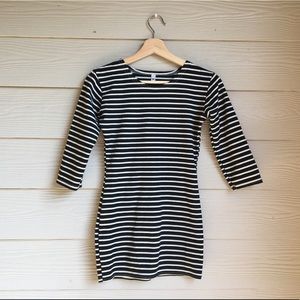 Black&White Stripes 3/4 Sleeve Tunic Fitted Shirt